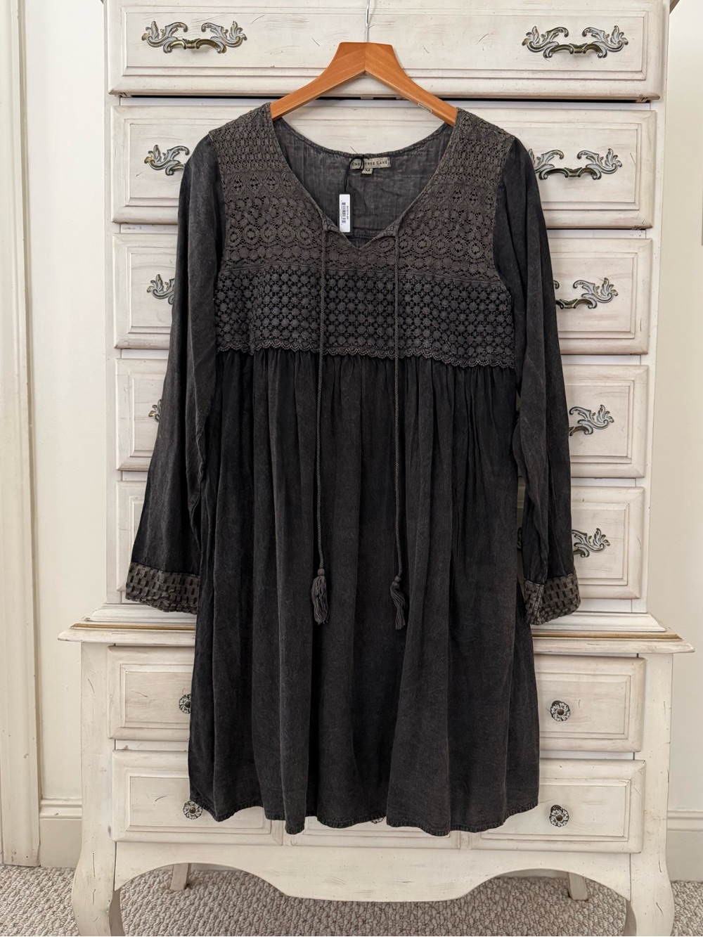 Black Mineral Wash Boho Cotton Babydoll Dress